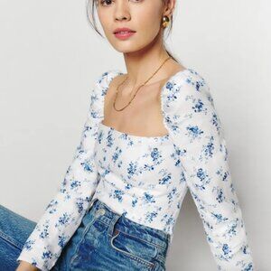 Khloe Linen Long Sleeve Linen Top in Orlaya size 10